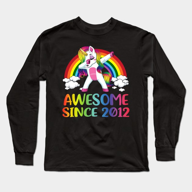 8 Birthday Unicorn Dabbing Awesome Since 2012 Long Sleeve T-Shirt by Manonee